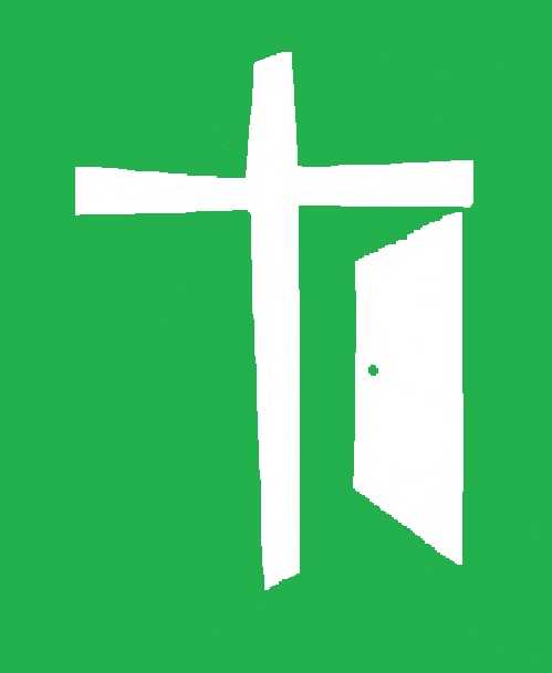WYAW Radio logo is a cross and open door on a green background